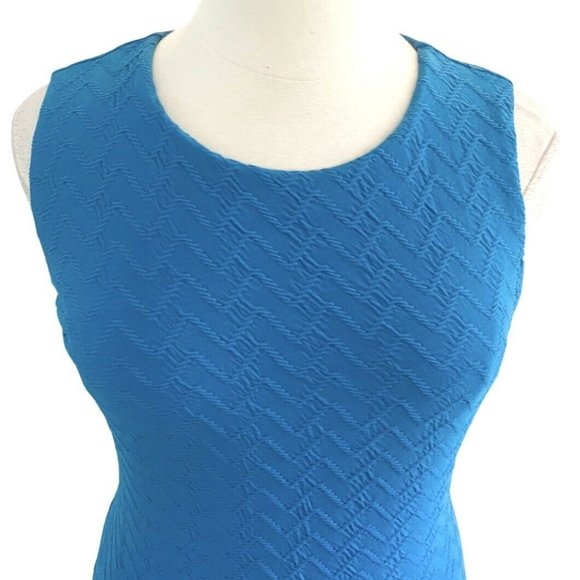 Calvin Klein Sleeveless Round Neck Textured Knit Azure Blue Sheath Dress Size 14 - Picture 2 of 9